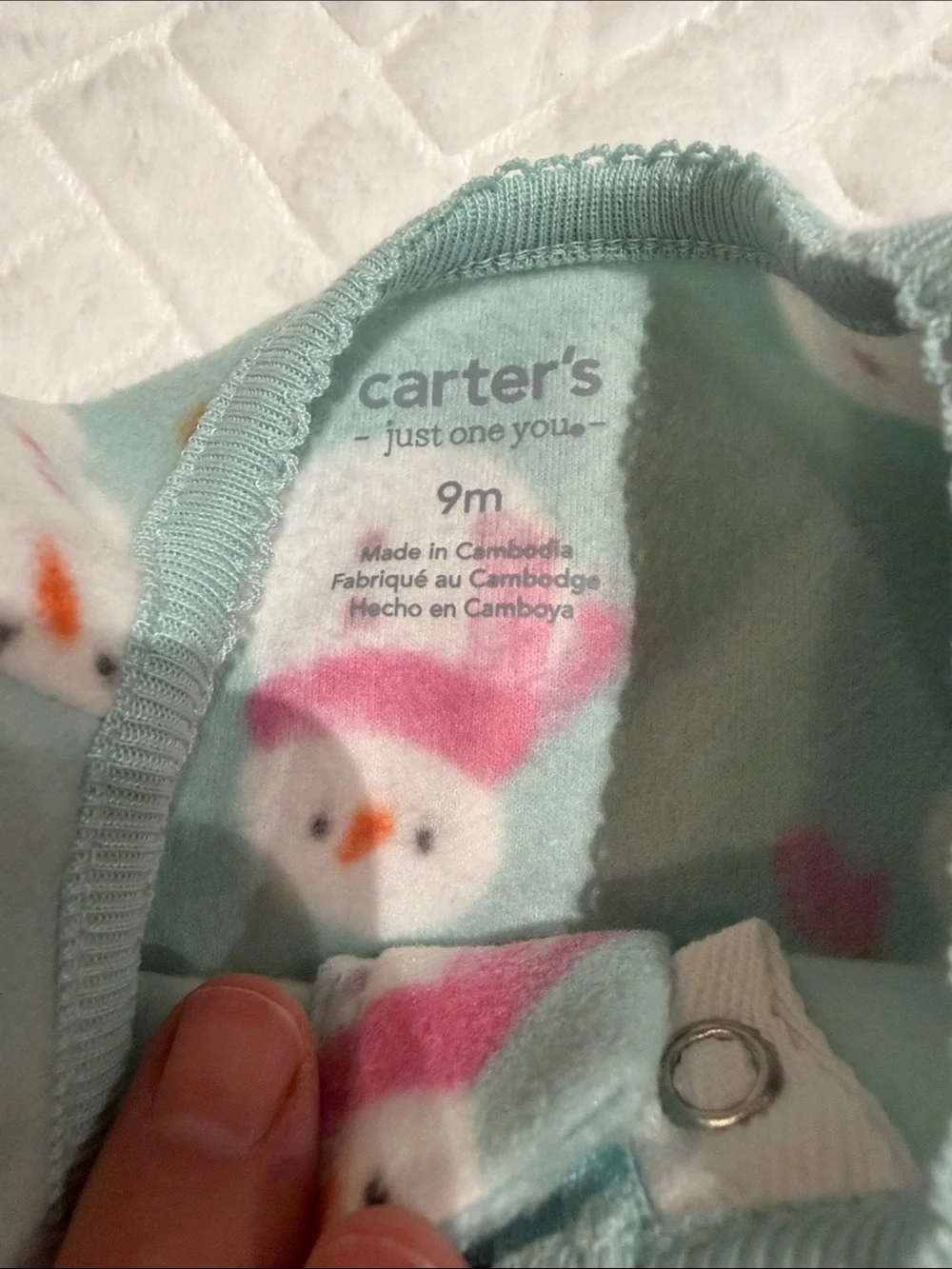Carter's Mint Green Snowman Fleece Footed One-Piece